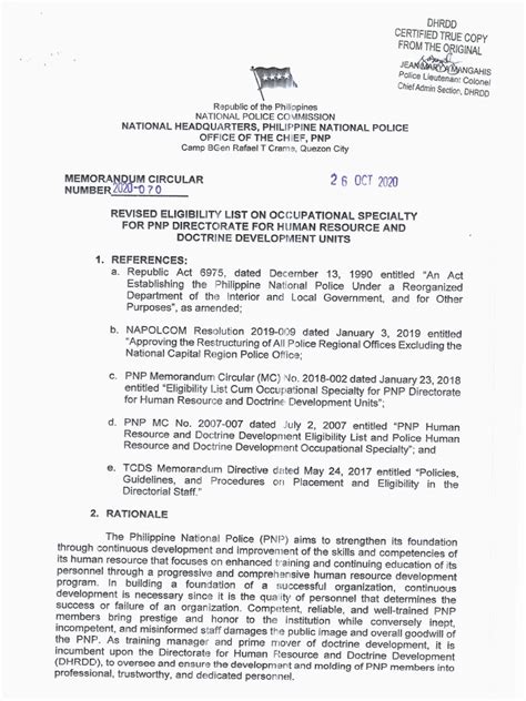 PNP MEMORANDUM CIRCULAR NO. S2012.